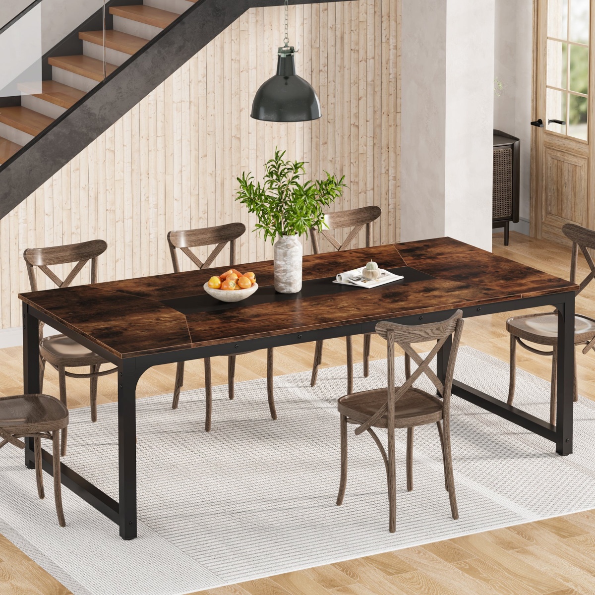 Dining Table, Industrial Kitchen Table with Metal Frame - Image 4