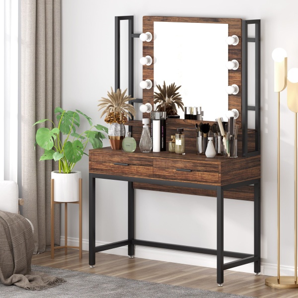 Vanity, Makeup Dressing Table with 8 LED Lights and 2 Drawers