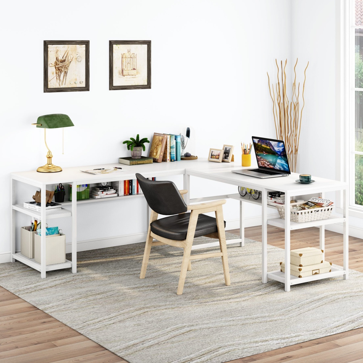 L-Shaped Desk, 70 Inch Computer Desk with Bookcase - Image 8