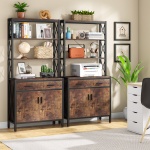 Bookshelf, 4-Tier Etagere Bookcase with Drawer & Cabinet - Image 5