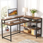 L-Shaped Desk, 53? Reversible Corner Desk with Shelves and Monitor Stand - Image 9
