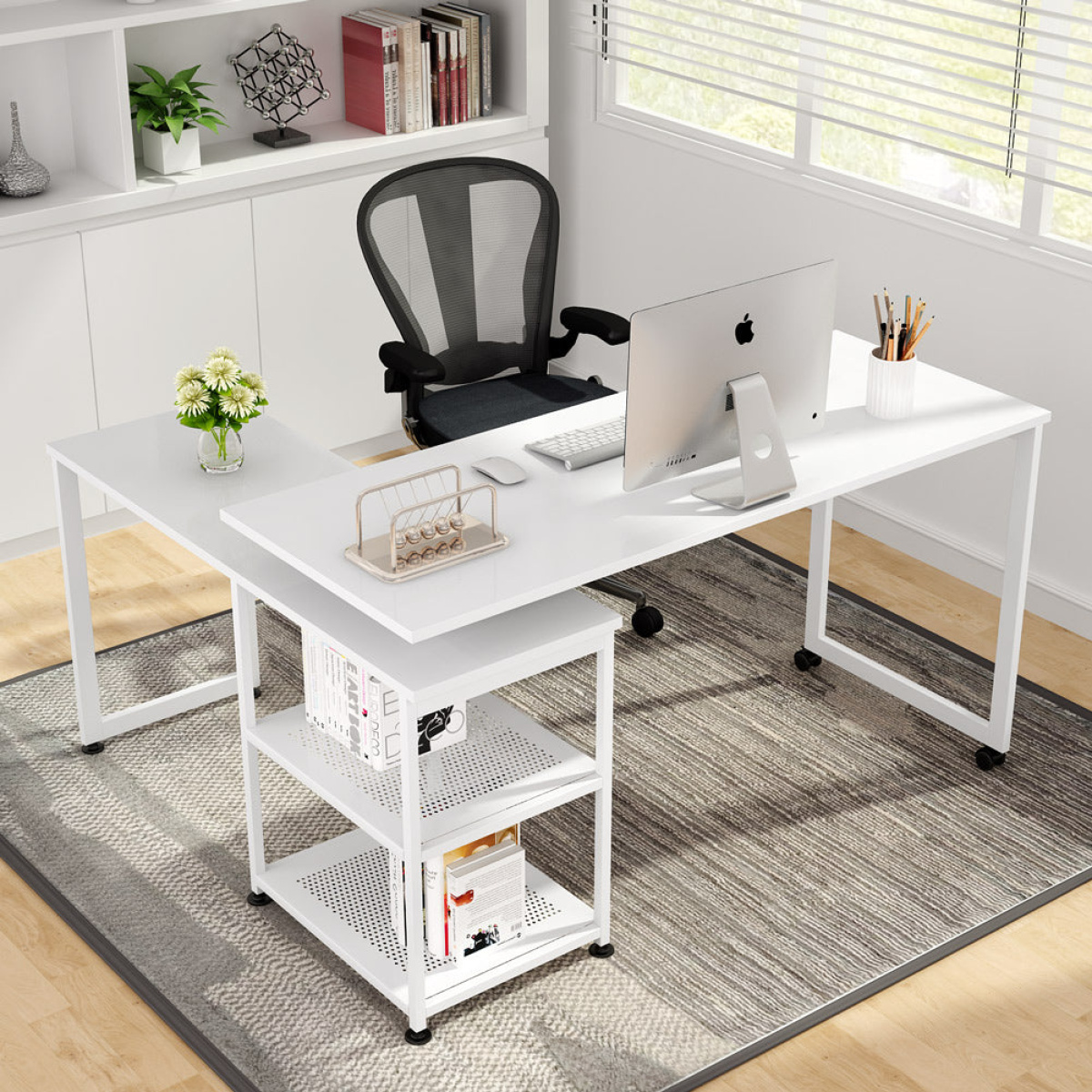 Rotating Desk, 360? Rotating Reversible L-Shaped Corner Desk - Image 2