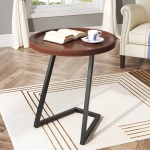 End Table, Round Side Snack Table with L-Shaped Metal Leg - Image 4