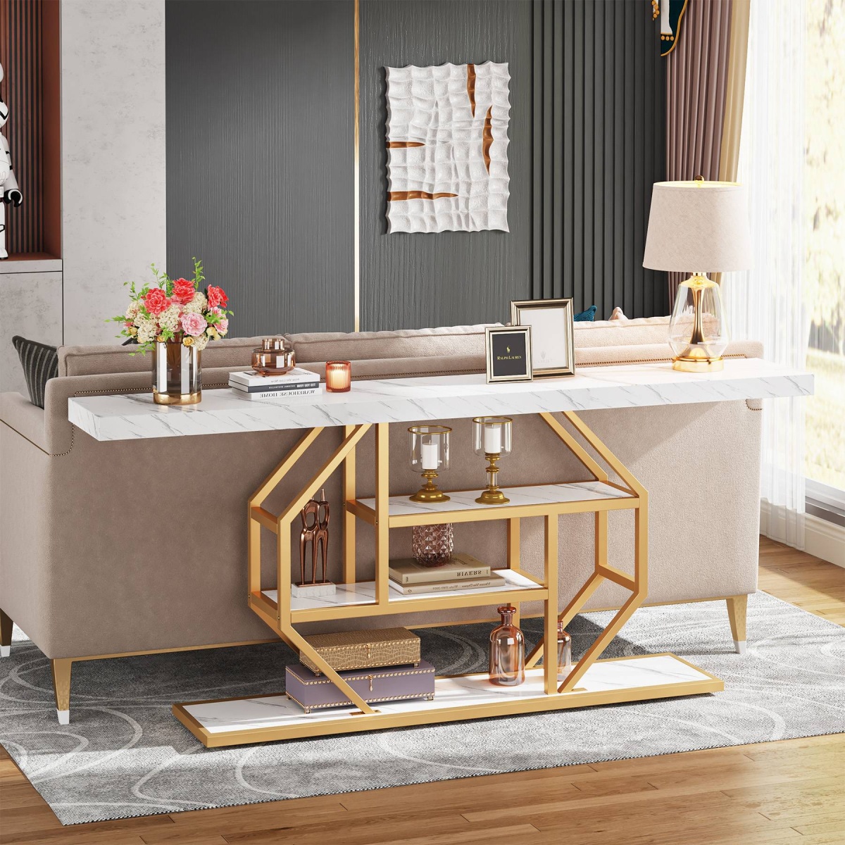 Console Table, 70.9 inch Sofa Table with 4 Tier Storage Shelves - Image 1