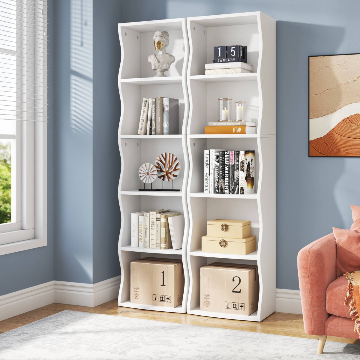 Bookshelf, 70.9? Narrow Bookcase 5 Cube Storage Organizer - Image 8
