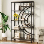 Bookshelf, 71? Geometric Bookcase, Industrial 8-Tiers Etagere Shelving Unit