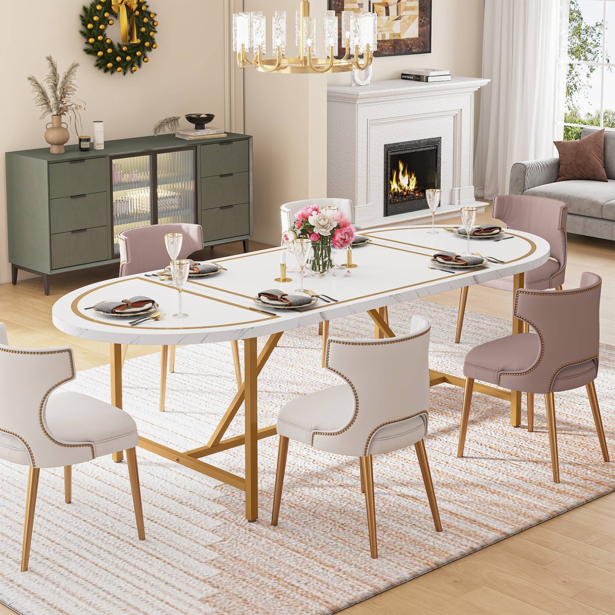 Dining Table, 70.8 Inch Modern Oval Kitchen Table for 6 People - Image 5