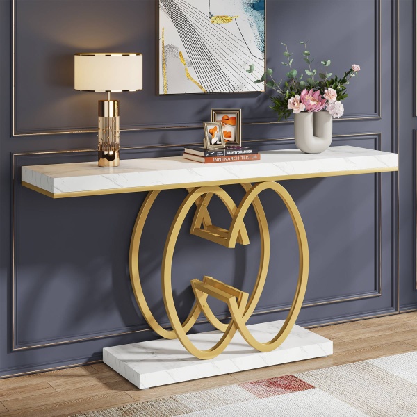 Console Table, 55? Faux Marble Sofa Accent Table for Hallway