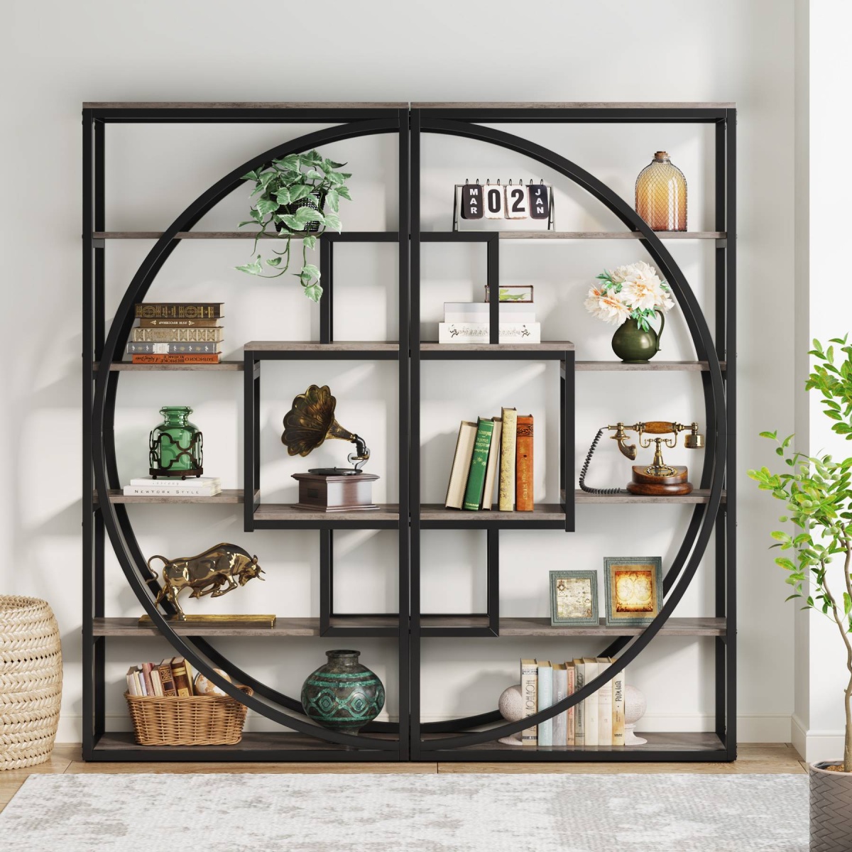 Bookshelf, Industrial Bookcase with 8 Open Storage Shelf - Image 10