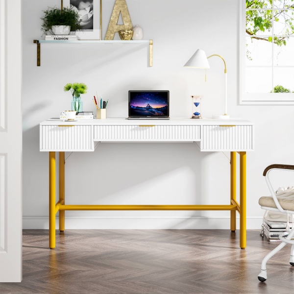 Computer Desk, 47.24? Modern Writing Desk with 3 Storage Drawers