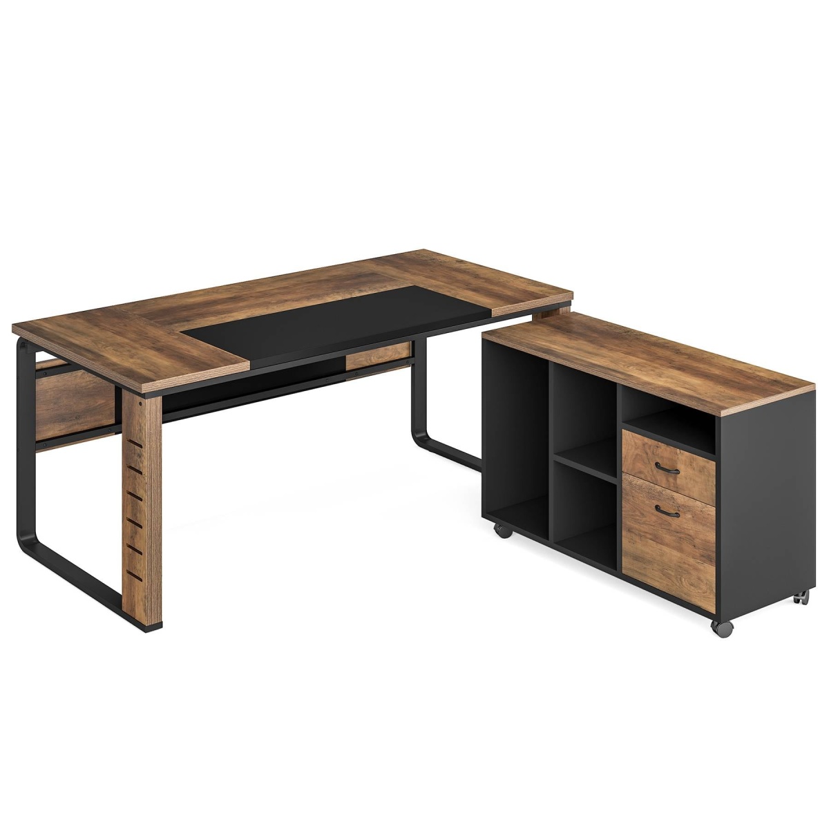 L-Shaped Desk, 59? Executive Office Desk with Lateral File Cabinet - Image 2