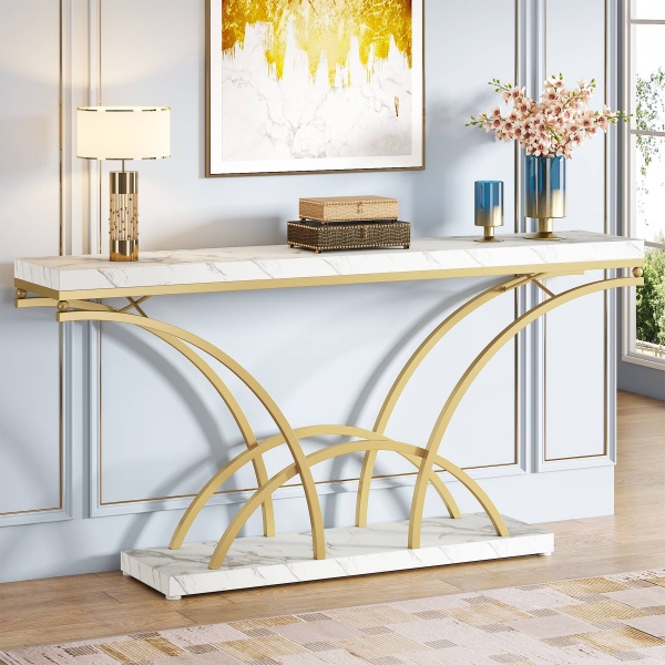 Console Table, 70.9? Sofa Table with Faux Marble Tabletop for Entryway