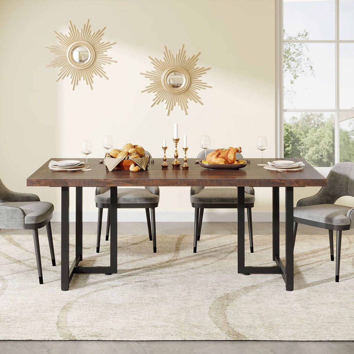 Dining Table, Industrial Rectangular Kitchen Table for 4-6 People - Image 4
