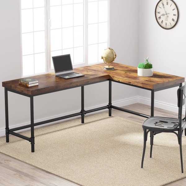 L-Shaped Desk, 67? Industrial Reversible Computer Corner Desk