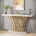 Console Table, 59 ? Faux Marble Entryway Table with Geometric Metal Base