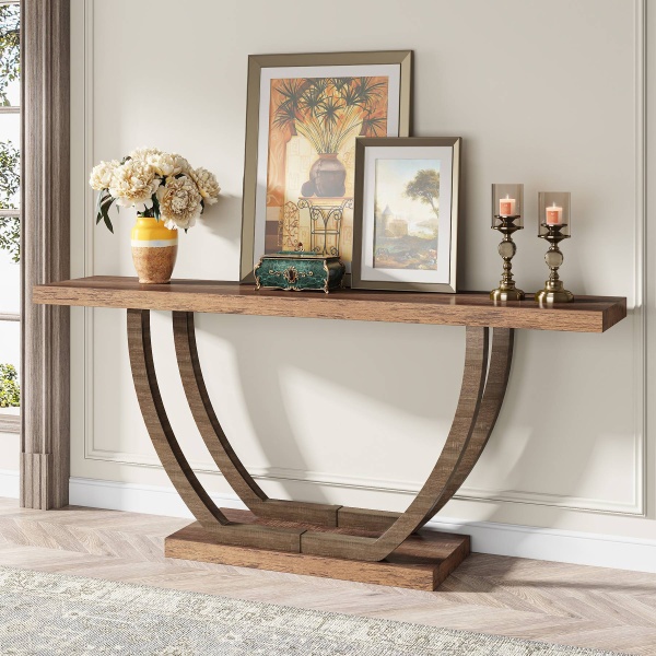 Console Table, 63 Inch 2-Tier Farmhouse Entryway Sofa Table