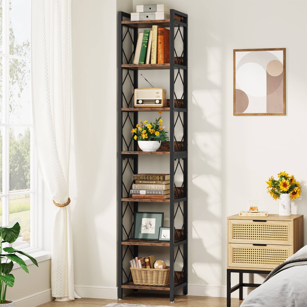 Corner Shelf, 78.7? Narrow Bookshelf 7 Tier Corner Bookcase - Image 4