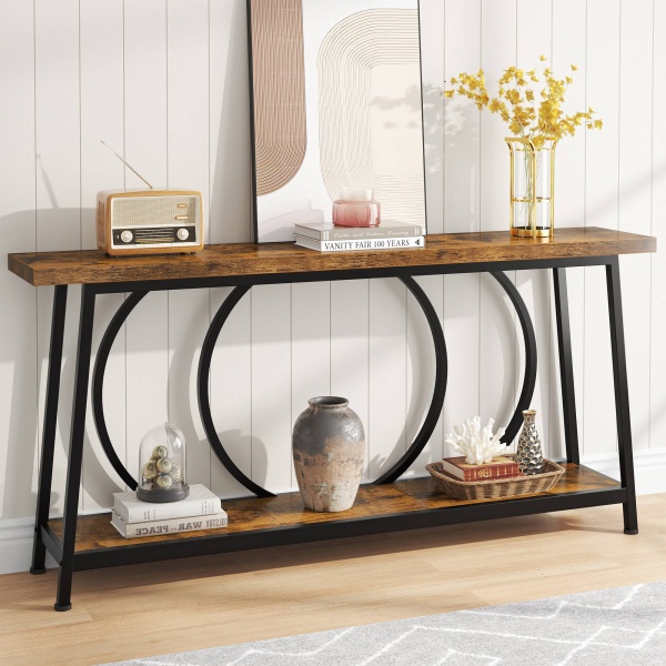 Console Table, 70.9? Sofa Entryway Table with 2 Open Storage Shelves