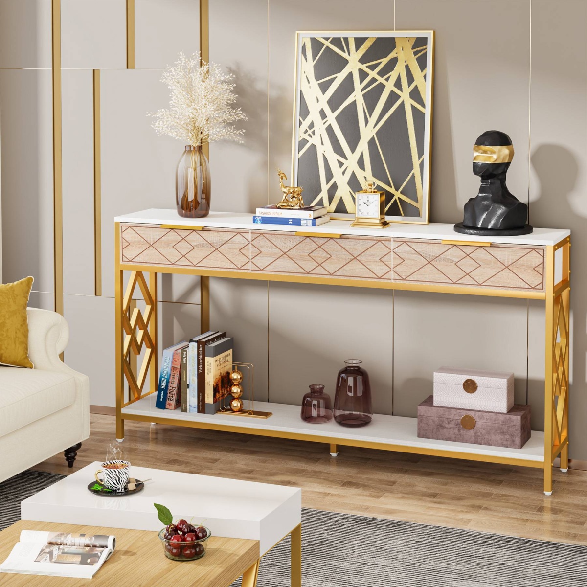 Console Table, 70.9 inch Sofa Entryway Table with 3 Drawers & Shelves - Image 4