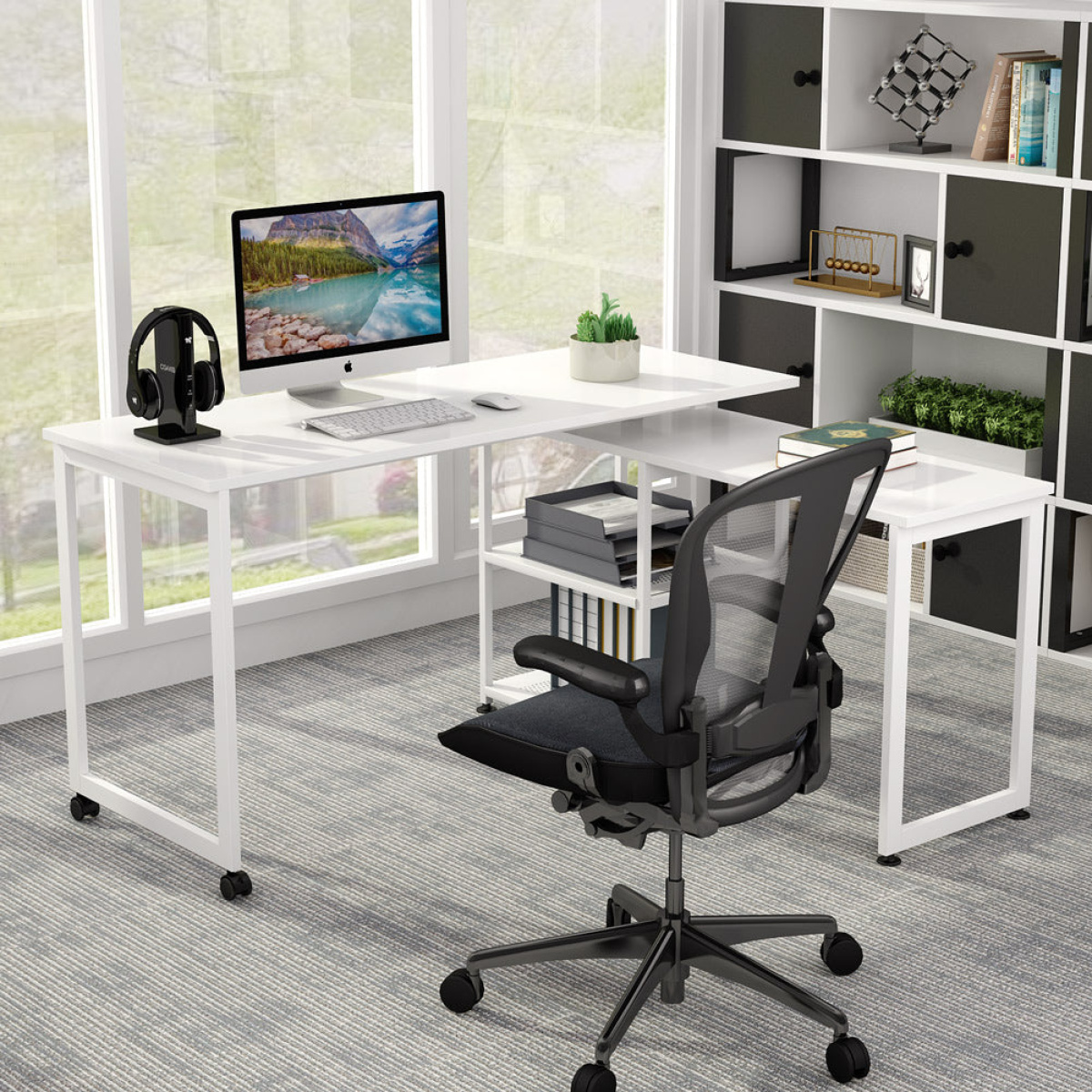 Rotating Desk, 360? Rotating Reversible L-Shaped Corner Desk - Image 4