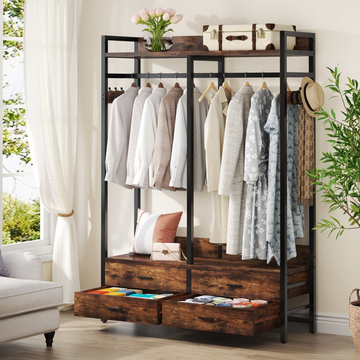Freestanding Closet Organizer, Garment Rack with Drawers & Shelves - Image 4