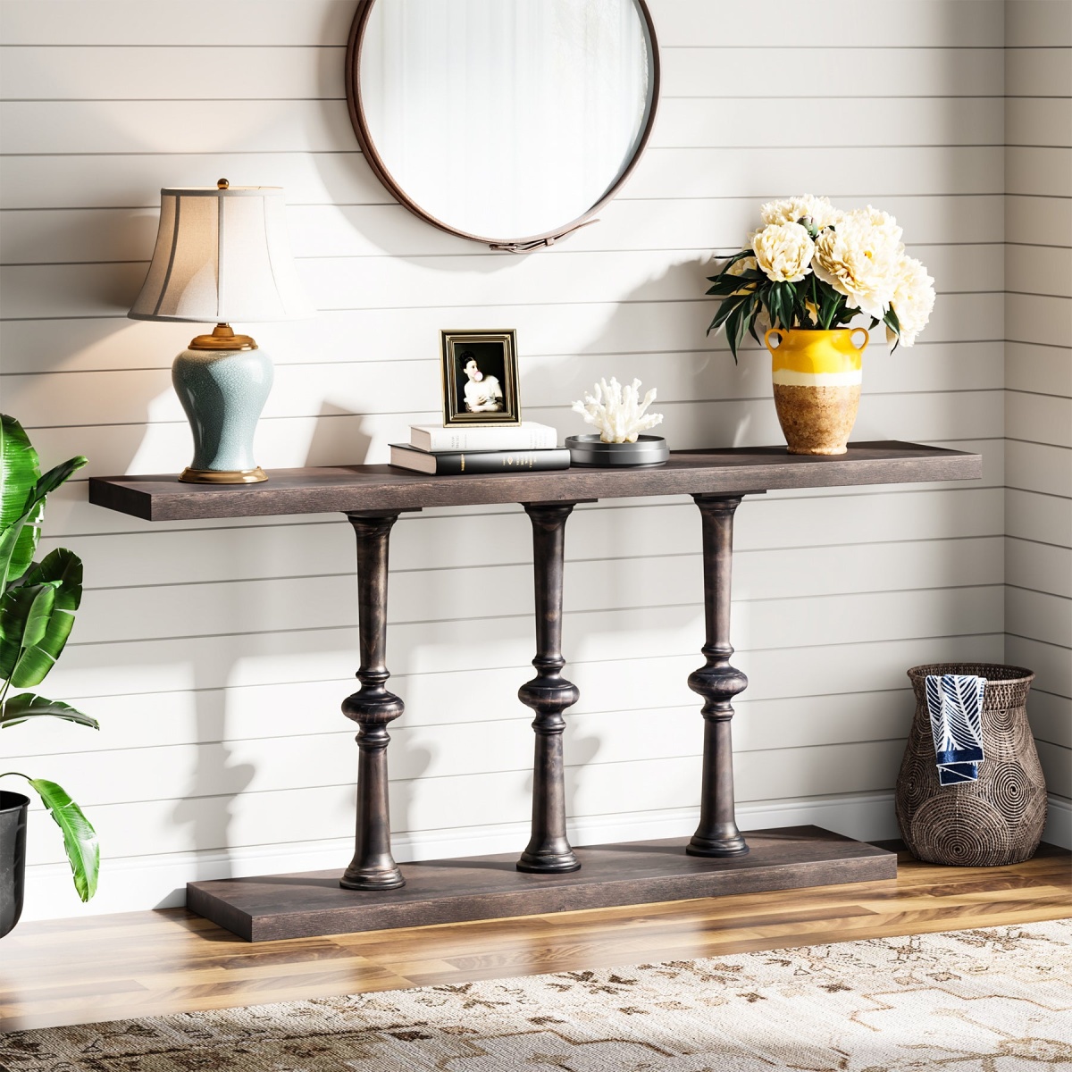 Console Table, Farmhouse 63? Sofa Table with Solid Wood Legs - Image 2