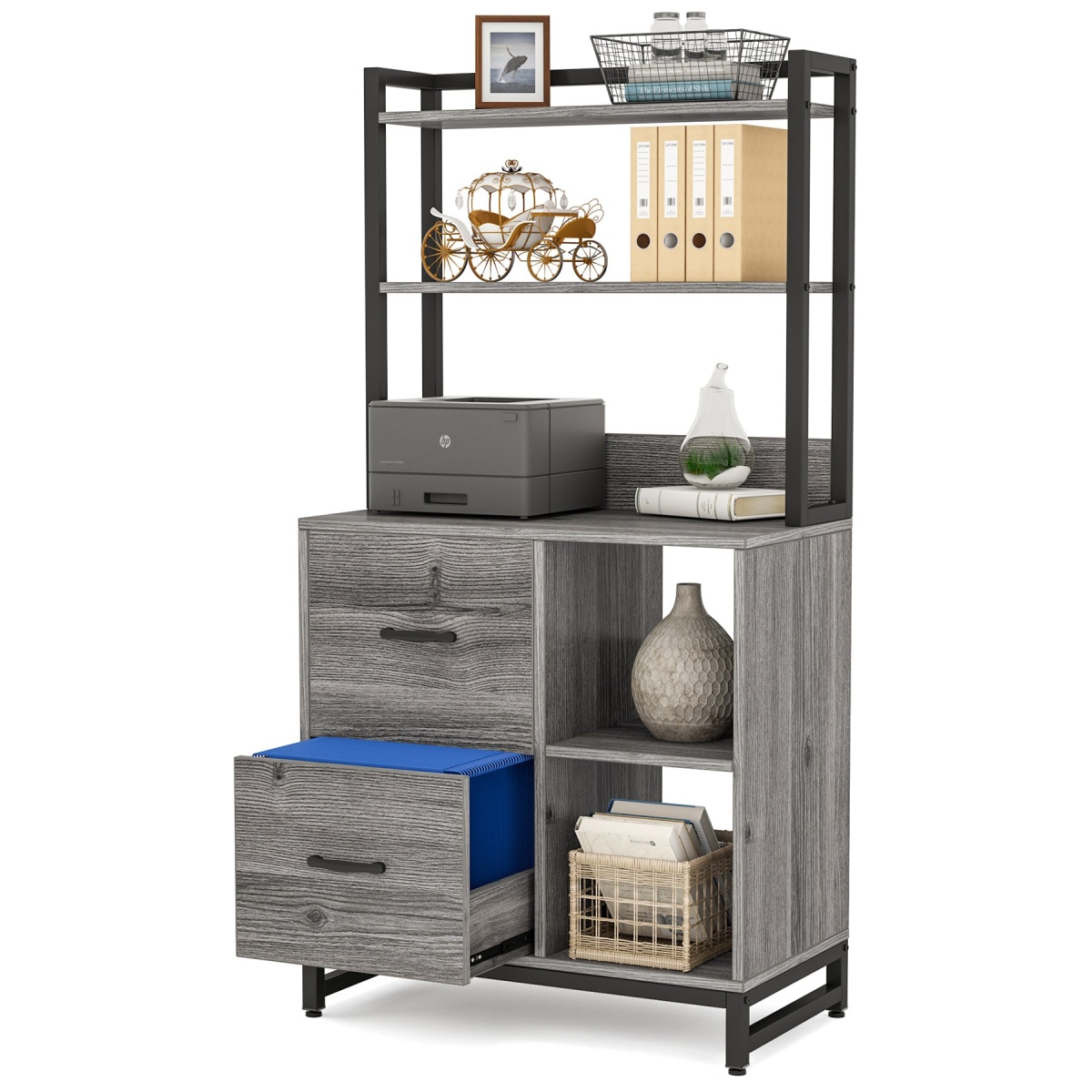 File Cabinet, 2 Drawer Vertical Filling Cabinet with Bookshelf - Image 10