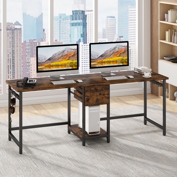Two Person Desk, 78?? Double Computer Desk with Drawers