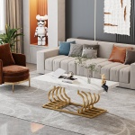 Coffee Table, 47? Faux Marble Cocktail Table with Geometric Frame - Image 4