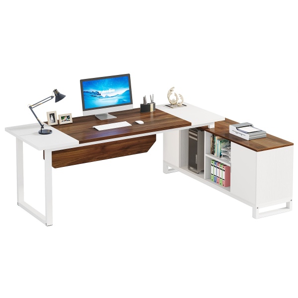 L-Shaped Desk, 70.8? Executive Desk with 55? File Cabinet