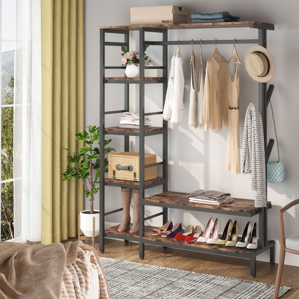 Freestanding Closet Organizer, Garment Rack with 4-Tier Shelves - Image 4
