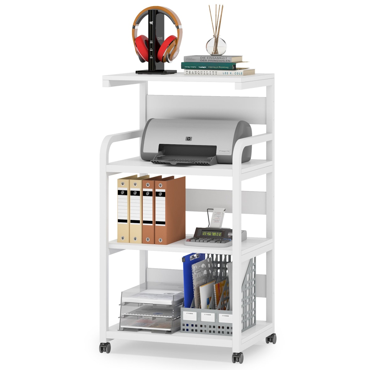 Printer Stand, Rolling Printer Table with 3 Storage Shelves - Image 9