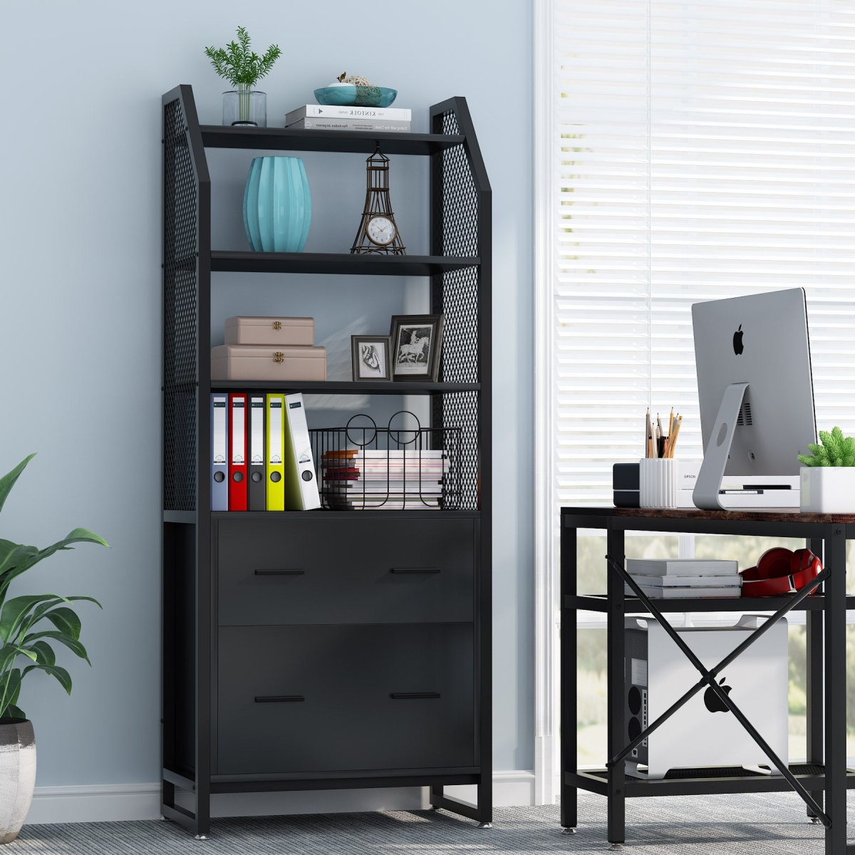 File Cabinet, 2 Drawer Vertical Filing Cabinet with Bookshelf - Image 4
