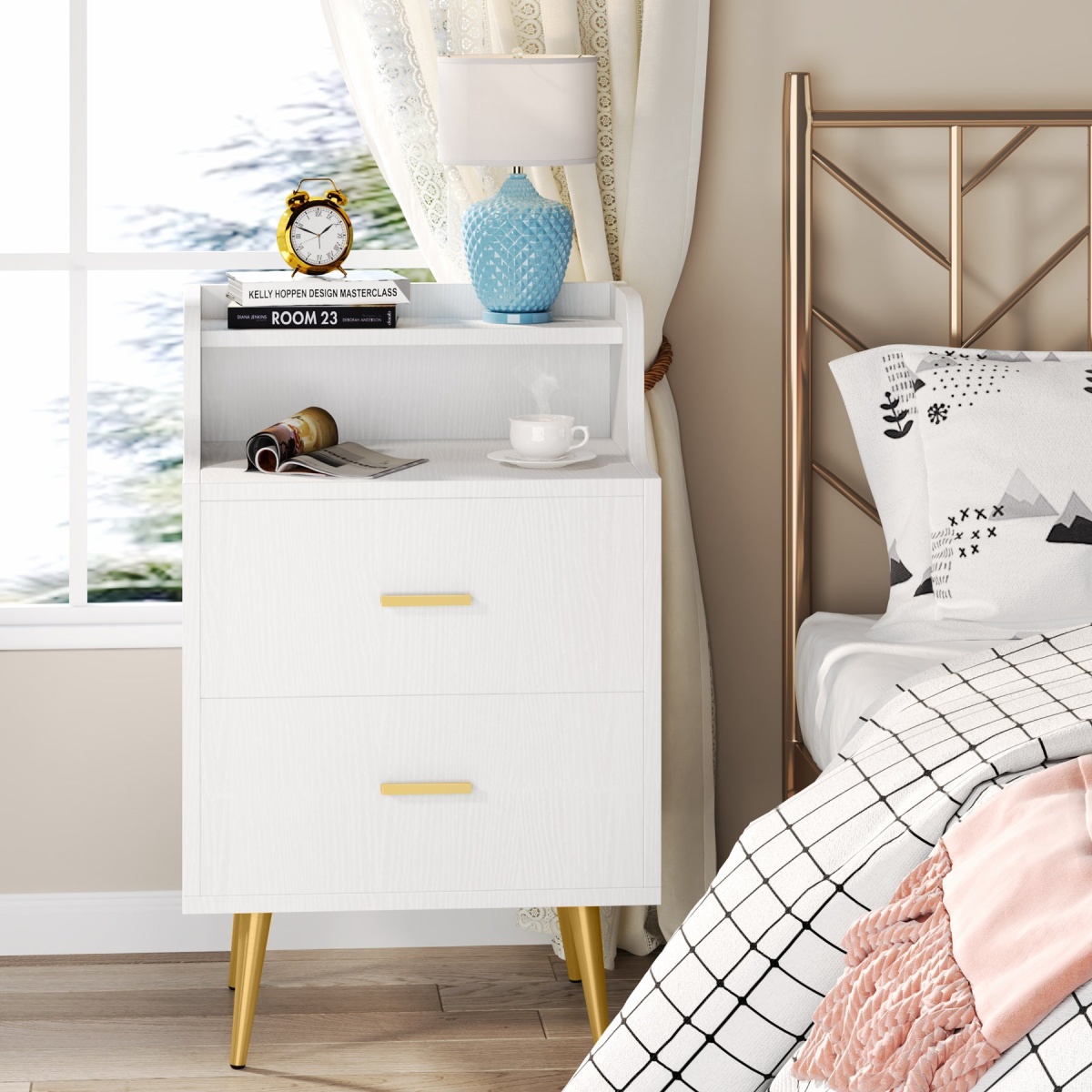 Nightstand, Modern Bedside Table with 2 Drawers - Image 5