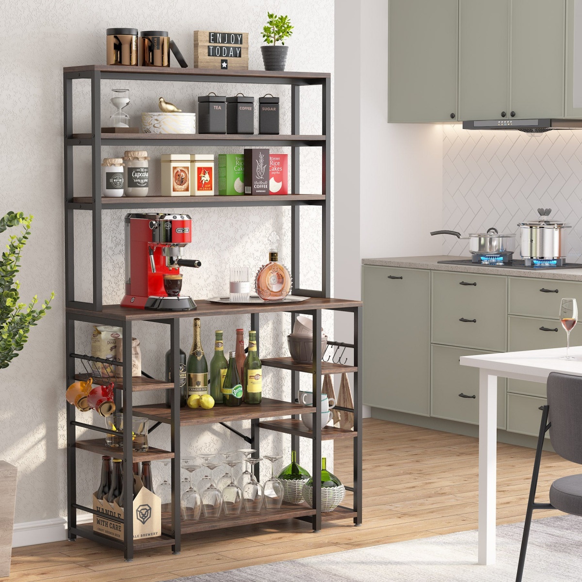 Kitchen Baker?s Rack, 6-Tier Utility Kitchen Storage Shelf with Hutch - Image 4