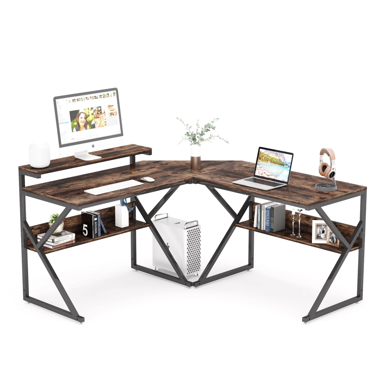 L-Shaped Desk, Corner Computer Desk with Shelves - Image 1