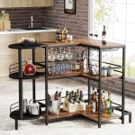 Home Bar Unit, 3-Tier L-Shaped Liquor Bar Table with Glass Holders - Image 4