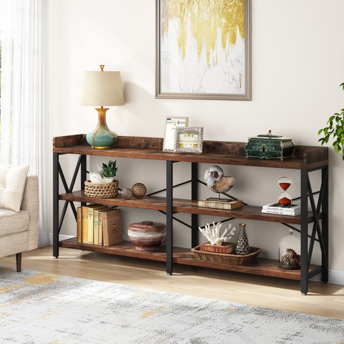 Console Table, 3 Tier Sofa Table Behind Couch with Storage Shelves - Image 4