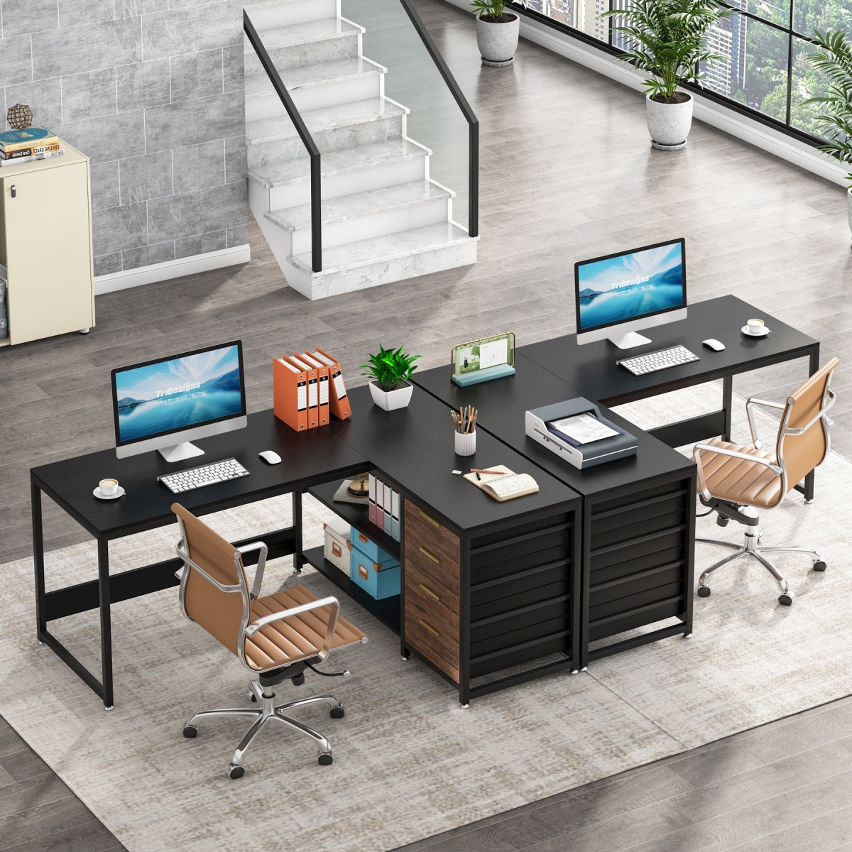 L-Shaped Desk, 59? Reversible Corner Desk with Drawers & Shelves - Image 5