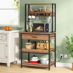 5-Tier Kitchen Baker?s Rack with Power Outlets, Drawer & Sliding Shelves