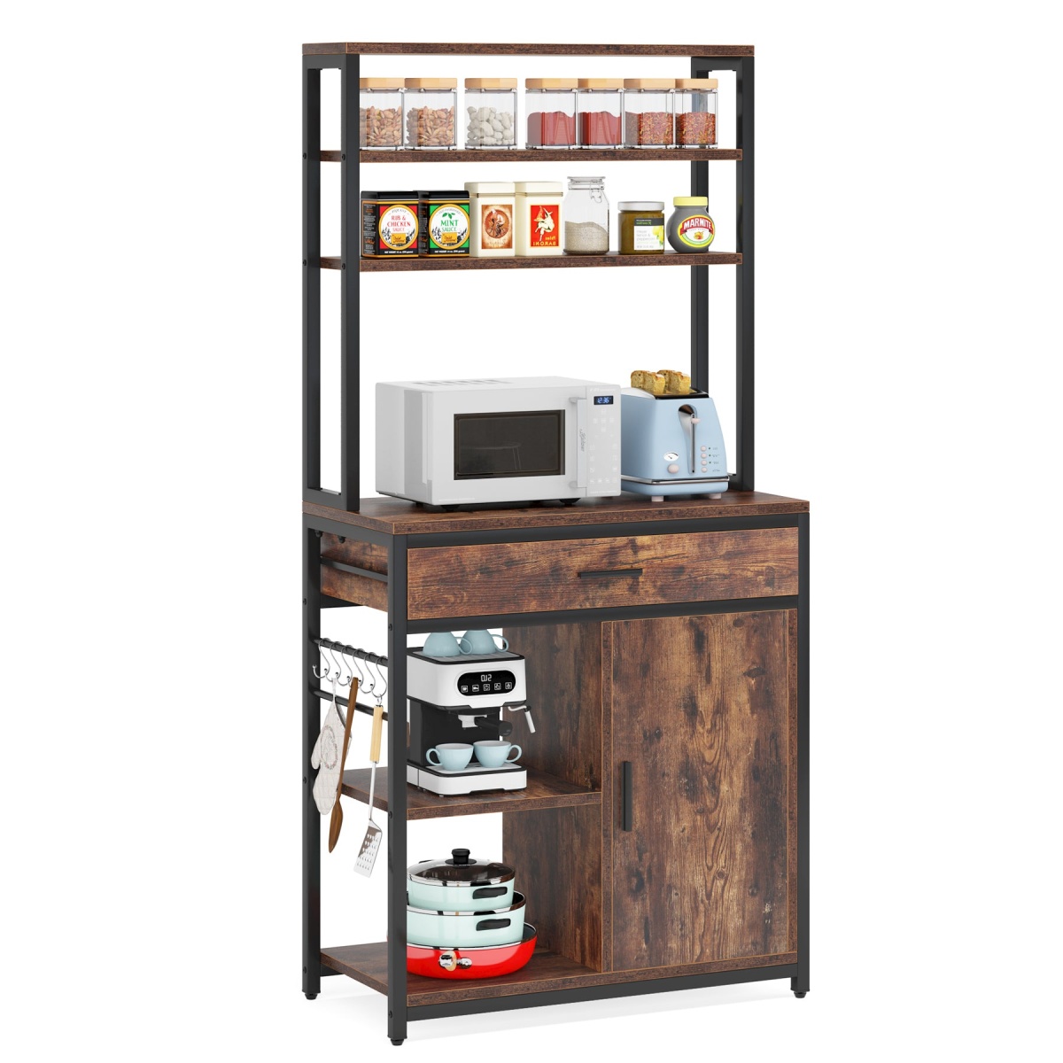Kitchen Baker?s Rack, 6-Tier Microwave Stand with Cabinet & Drawers - Image 1
