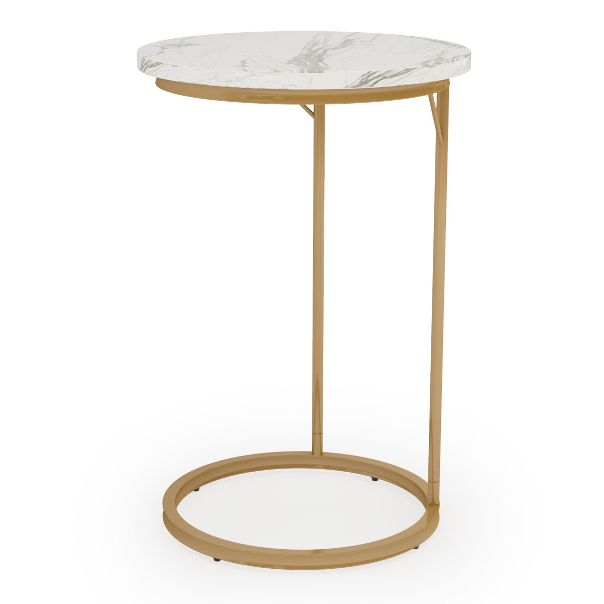 C Table, Round End Side Table with Faux Marble Top - Image 1