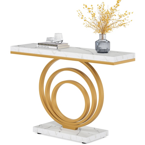 Console Table, 41? Entryway Sofa Table with Gold Ring Base