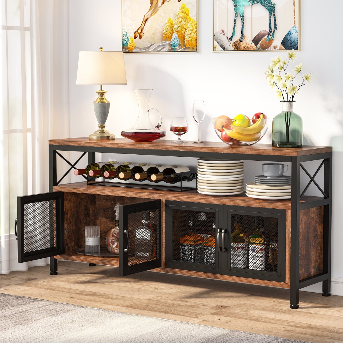 Sideboard Buffet Table Bar Cabinet with 4 Mesh Doors - Image 1