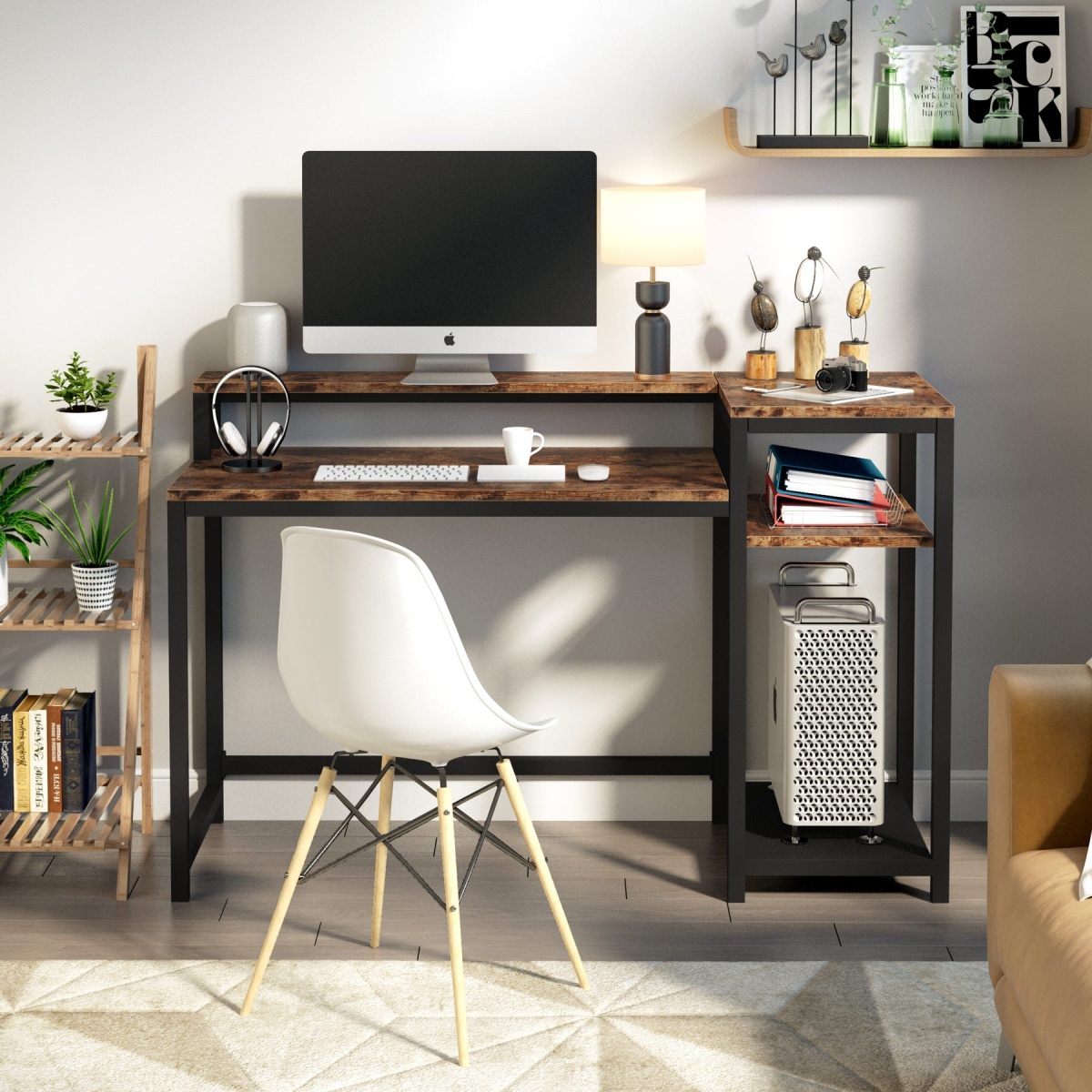 Computer Desk, Industrial Study Desk with Shelves & Monitor Stand - Image 4