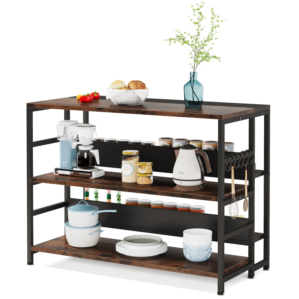 Kitchen Island, Industrial Baker?s Rack Table with 5 Storage Shelves - Image 1
