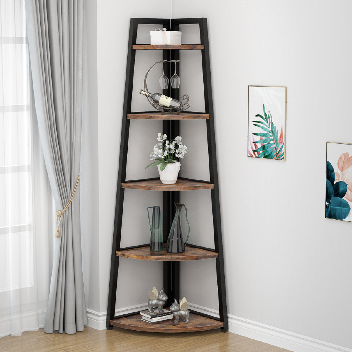 Corner Shelf, 70? Tall Corner Ladder Shelf Small Bookshelf - Image 4