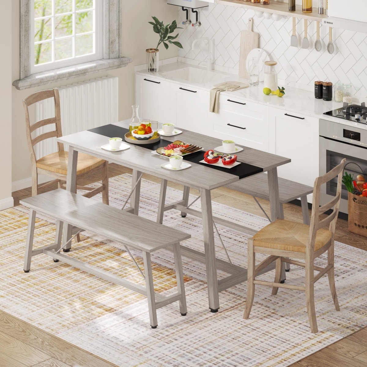 Dining Table Set, 55? Kitchen Table Set with 2 Benches - Image 5