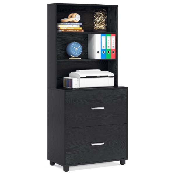File Cabinet, Vertical Printer Stand with 2 Drawers & Storage Shelves