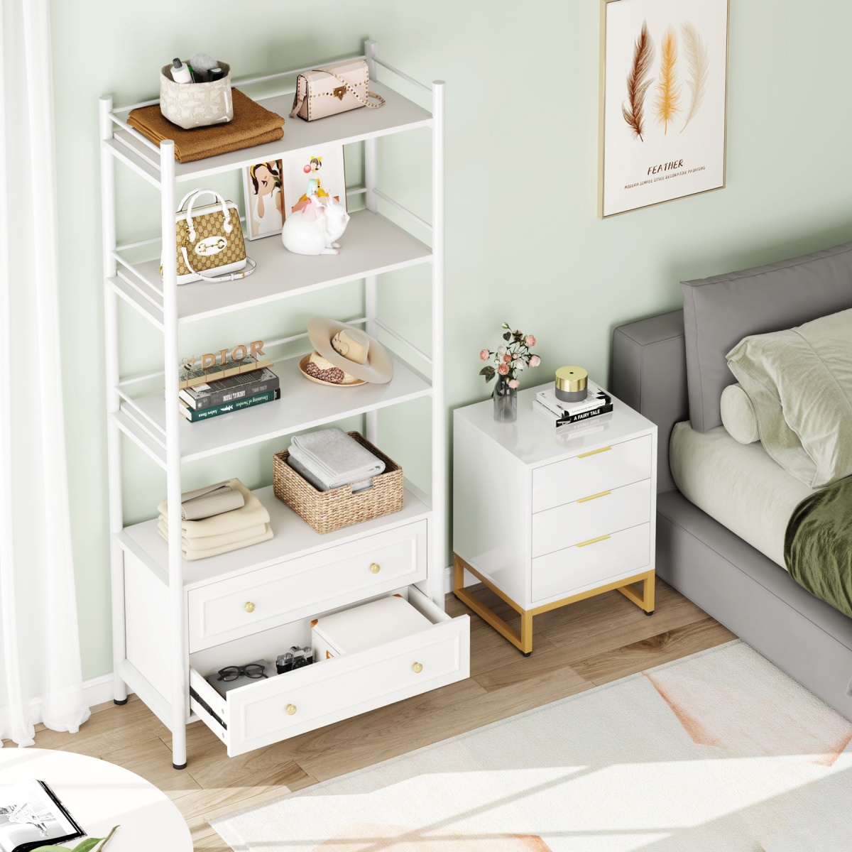 Bookshelf, 4-Tier Tall Bookcase Display Shelf with 2 Drawers - Image 4